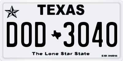 TX license plate DOD3040