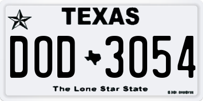 TX license plate DOD3054