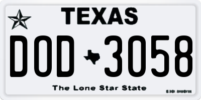 TX license plate DOD3058