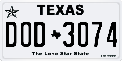 TX license plate DOD3074