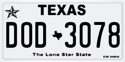 TX license plate DOD3078