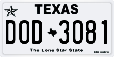 TX license plate DOD3081