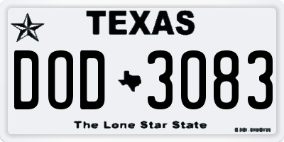 TX license plate DOD3083