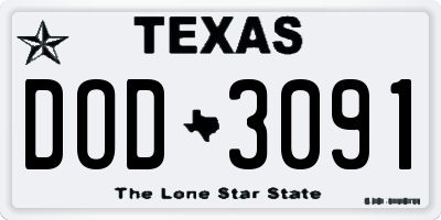 TX license plate DOD3091