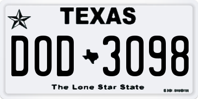 TX license plate DOD3098