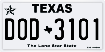 TX license plate DOD3101