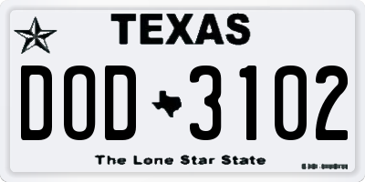 TX license plate DOD3102