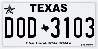 TX license plate DOD3103