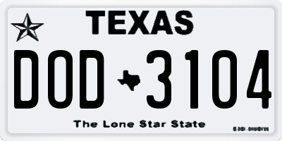 TX license plate DOD3104