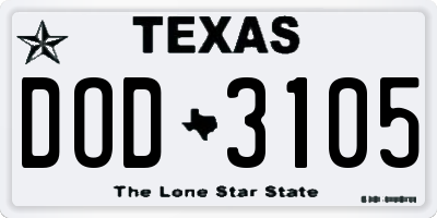 TX license plate DOD3105