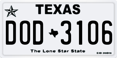 TX license plate DOD3106