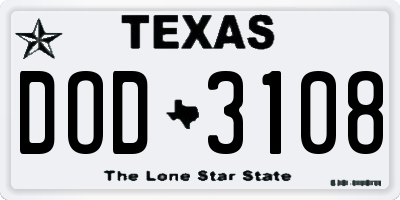 TX license plate DOD3108