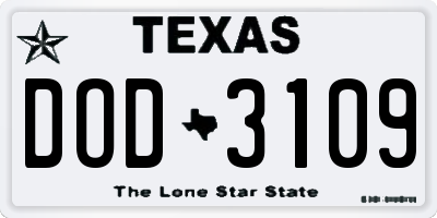 TX license plate DOD3109