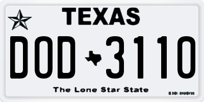 TX license plate DOD3110