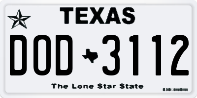 TX license plate DOD3112