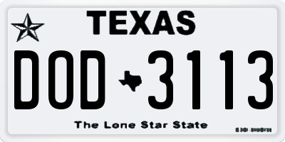 TX license plate DOD3113