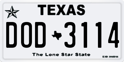 TX license plate DOD3114