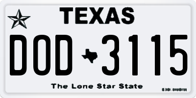 TX license plate DOD3115