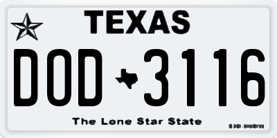 TX license plate DOD3116