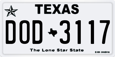 TX license plate DOD3117