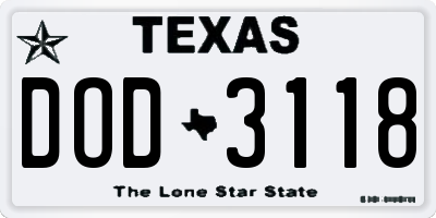 TX license plate DOD3118