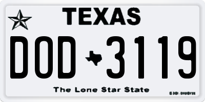 TX license plate DOD3119