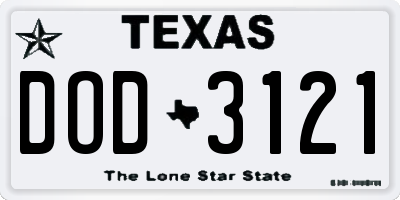 TX license plate DOD3121