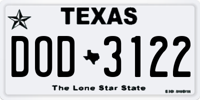 TX license plate DOD3122