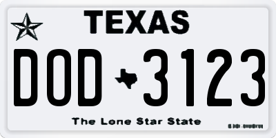 TX license plate DOD3123