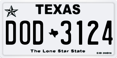 TX license plate DOD3124