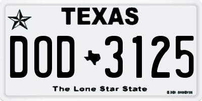 TX license plate DOD3125
