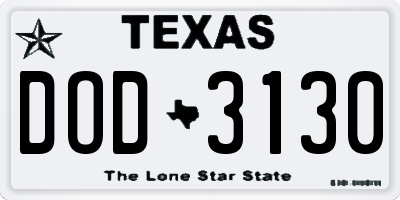 TX license plate DOD3130