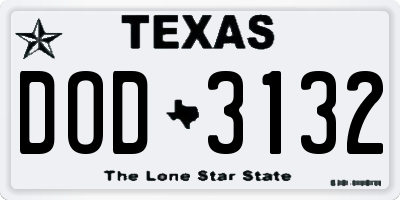 TX license plate DOD3132