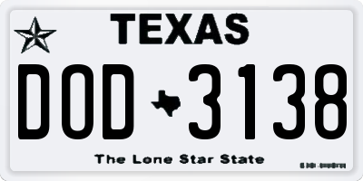 TX license plate DOD3138