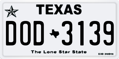 TX license plate DOD3139
