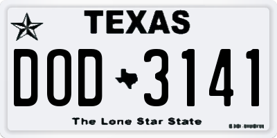 TX license plate DOD3141
