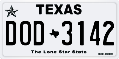 TX license plate DOD3142