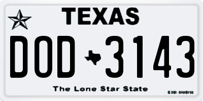 TX license plate DOD3143