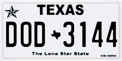TX license plate DOD3144