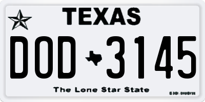 TX license plate DOD3145