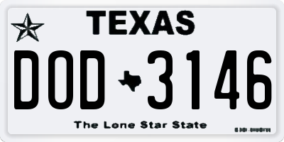 TX license plate DOD3146