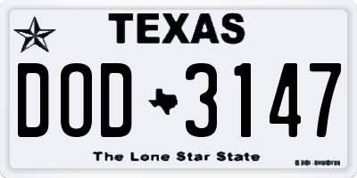 TX license plate DOD3147