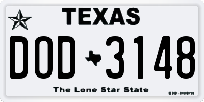 TX license plate DOD3148