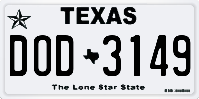 TX license plate DOD3149