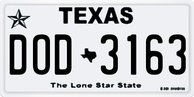 TX license plate DOD3163