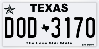 TX license plate DOD3170