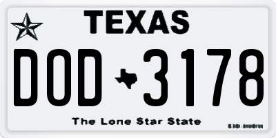 TX license plate DOD3178