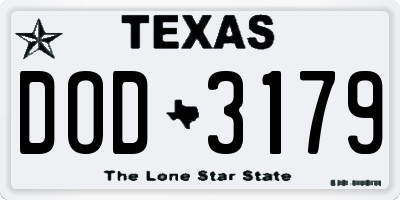TX license plate DOD3179