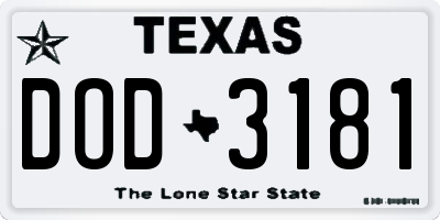 TX license plate DOD3181