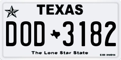 TX license plate DOD3182
